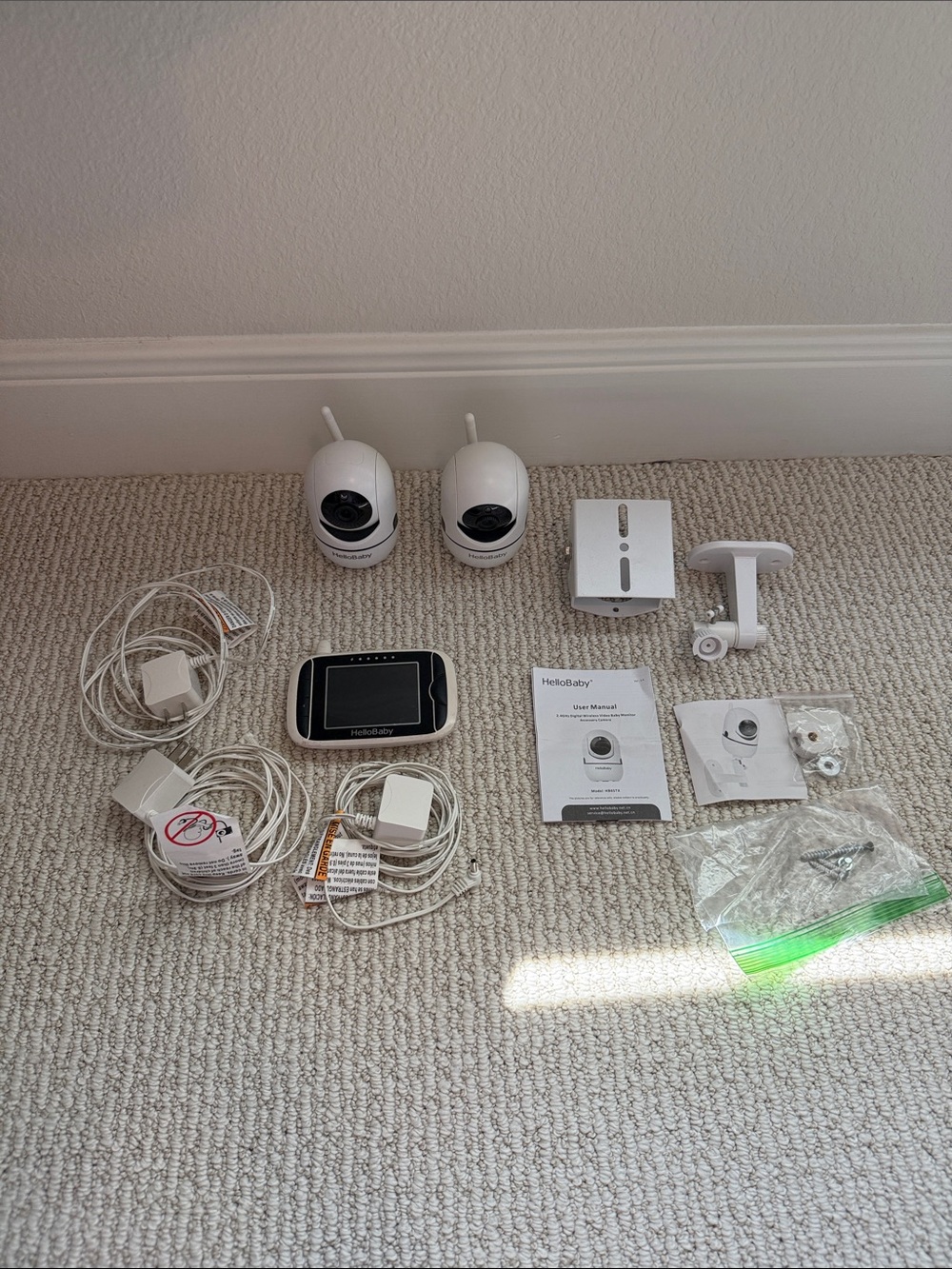 HelloBaby Baby Monitor System with 2 White Cameras